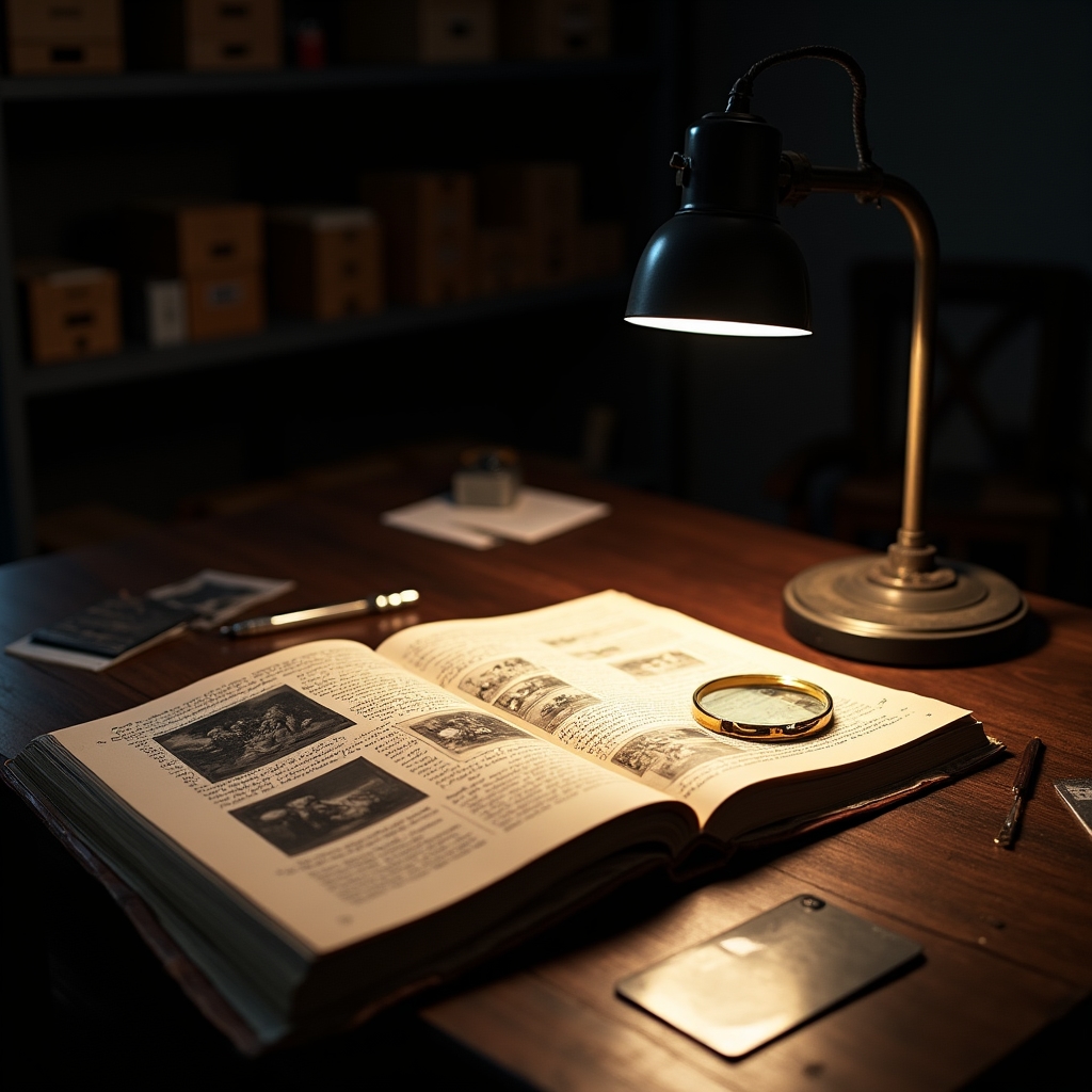 Relazione di restauro con fotografie prima e dopo su scrivania di laboratorio